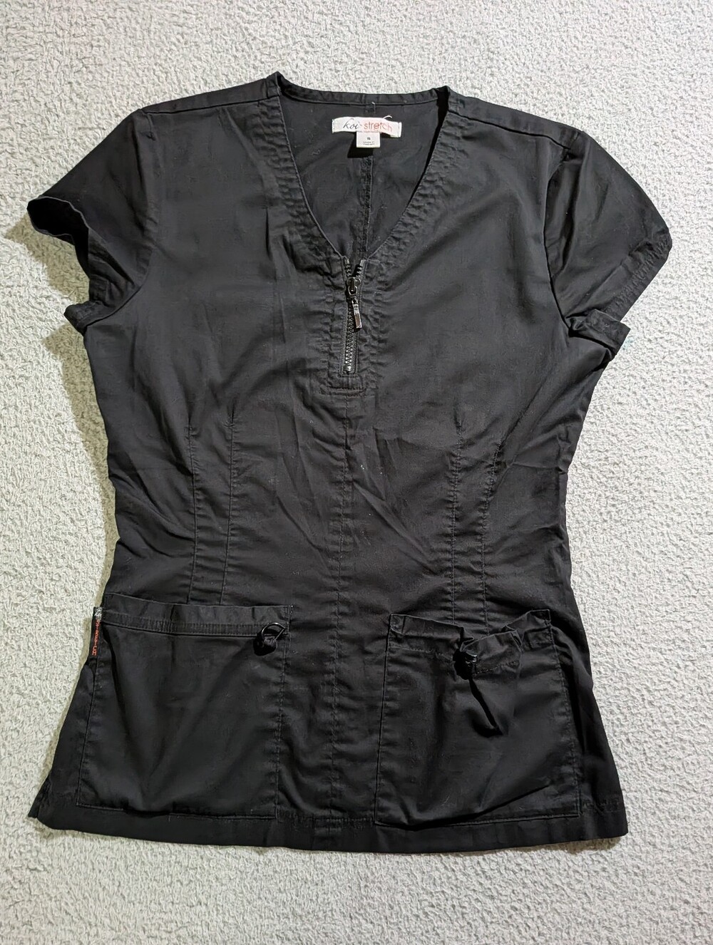 Koi Stretch Women`s Solid Black Medical Short Sleeve Scrub Top / Size S